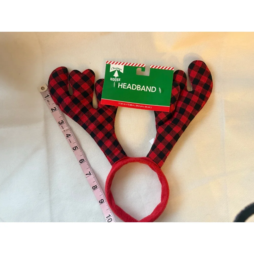 NWT Christmas House Deer Antlers Buffalo Check Plaid Headband